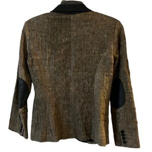 Heidi Merrick Blazer Notched Leather Lapel Elbow Patched Single Button Front 2